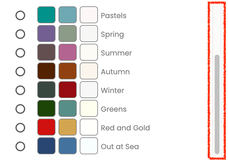 Assessment Color Palette Scroll Bar