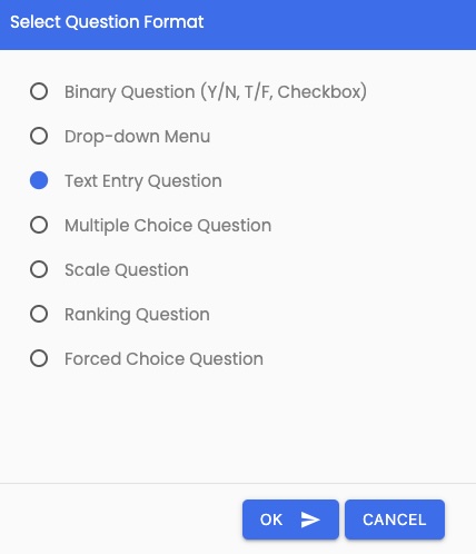 Select Text Entry Question Format