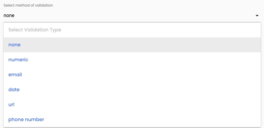 Select Validation Type