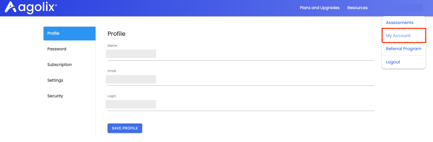 Update Agolix account settings