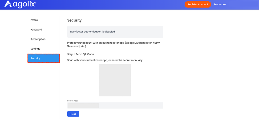 Agolix account security