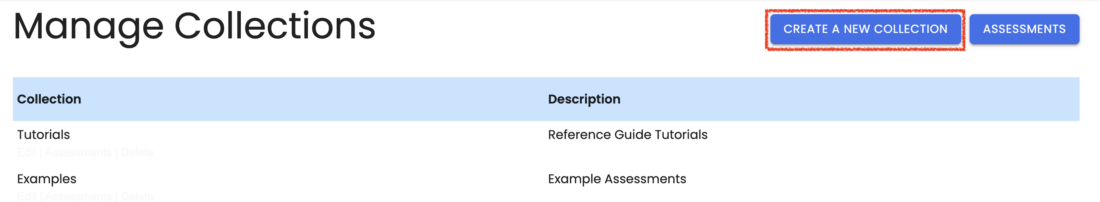 Create a new assessment collection