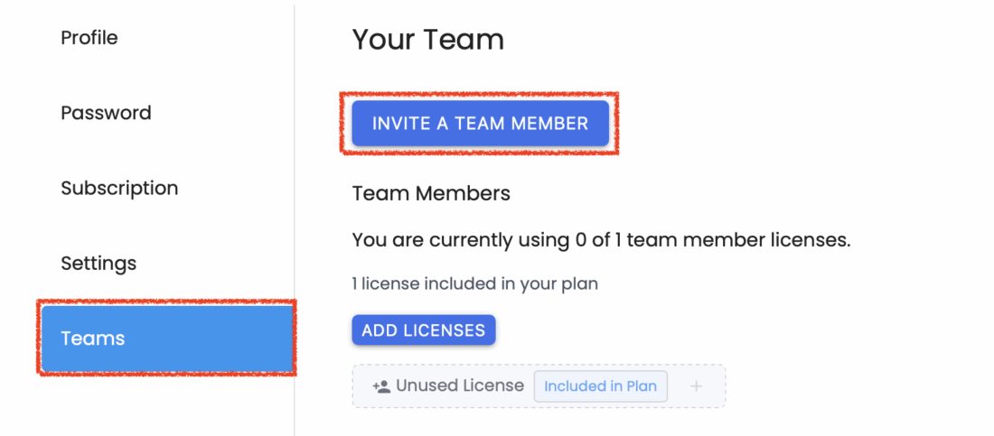 My acct Invite a Team Meber