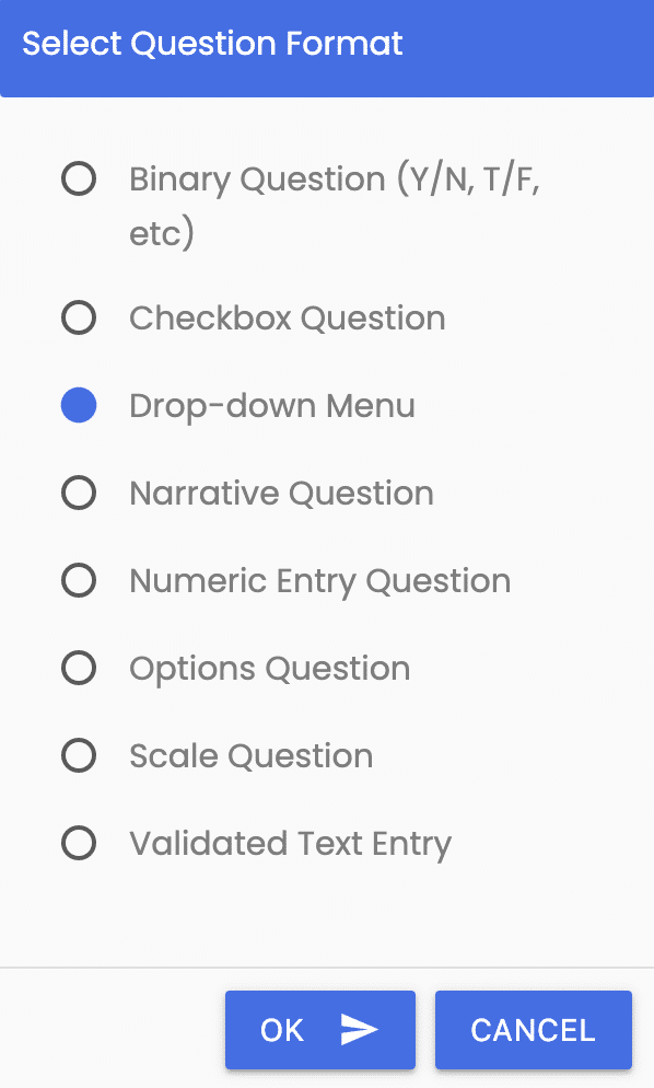 Select Drop-down Question Format