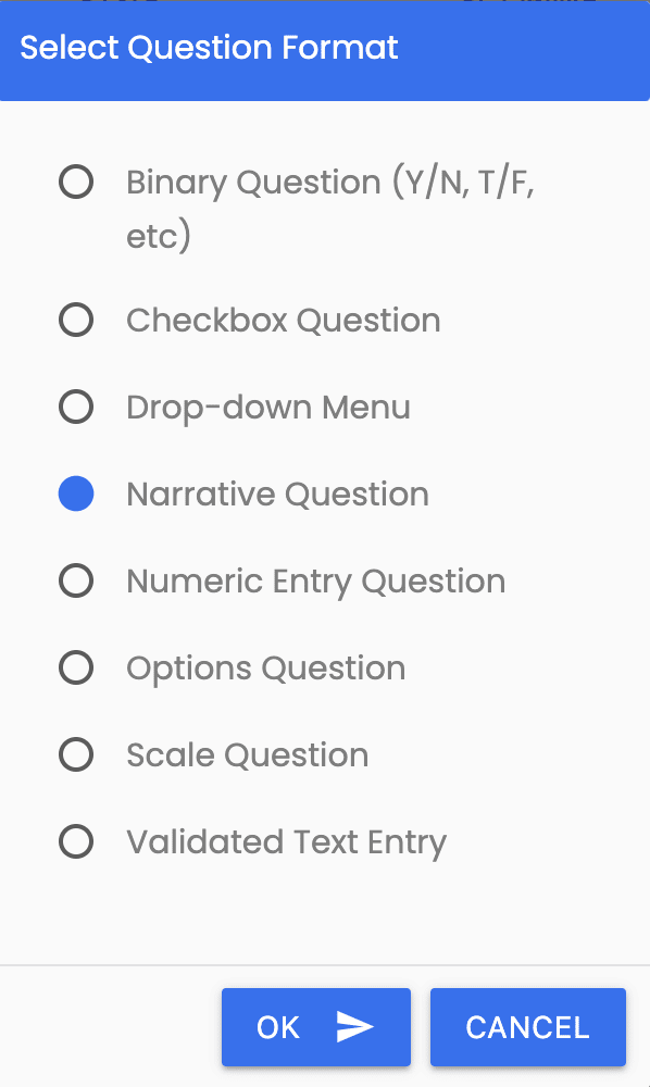 Select Narrative Question Format