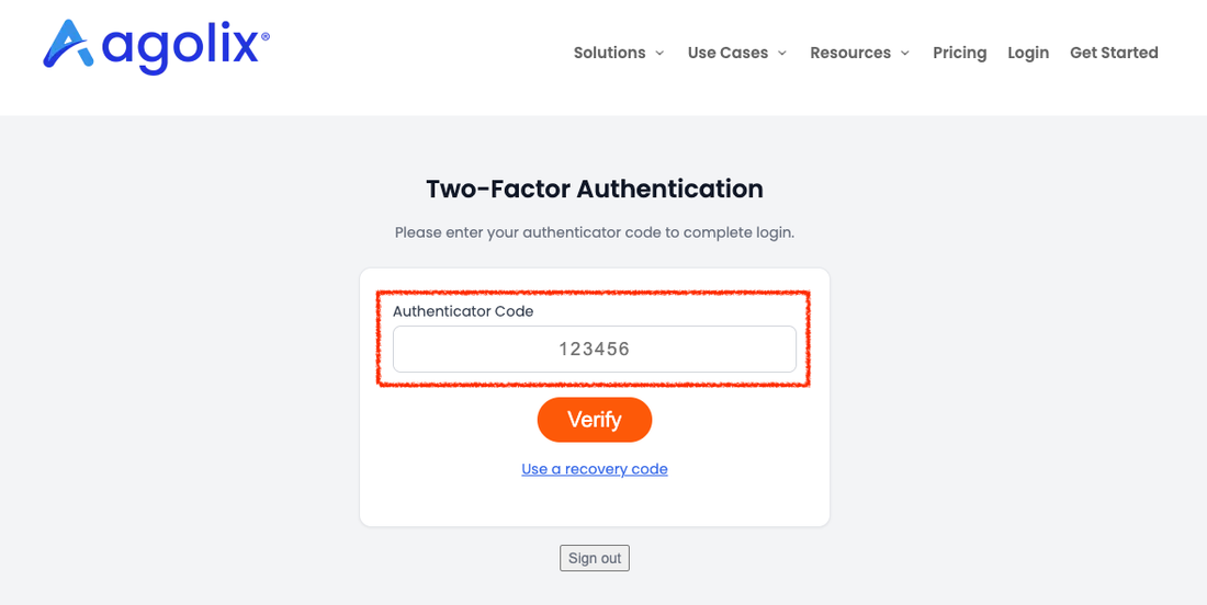 Agolix Two-Factor Authentication Code