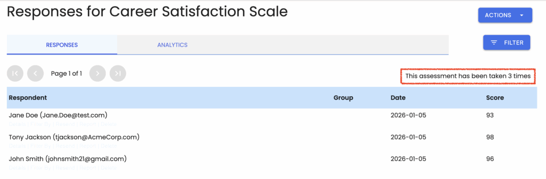 Responses page showing number of responses