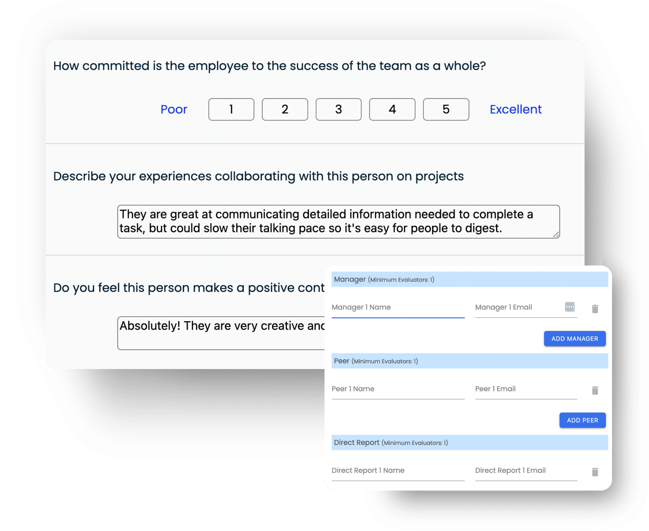 Screenshots of how to collect honest feedback and responses in Agolix 360 Degree Assessment