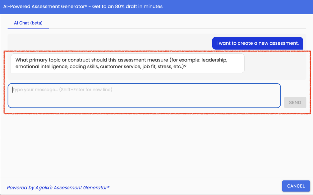 AI-Powered Assessment Generator chat-based interface