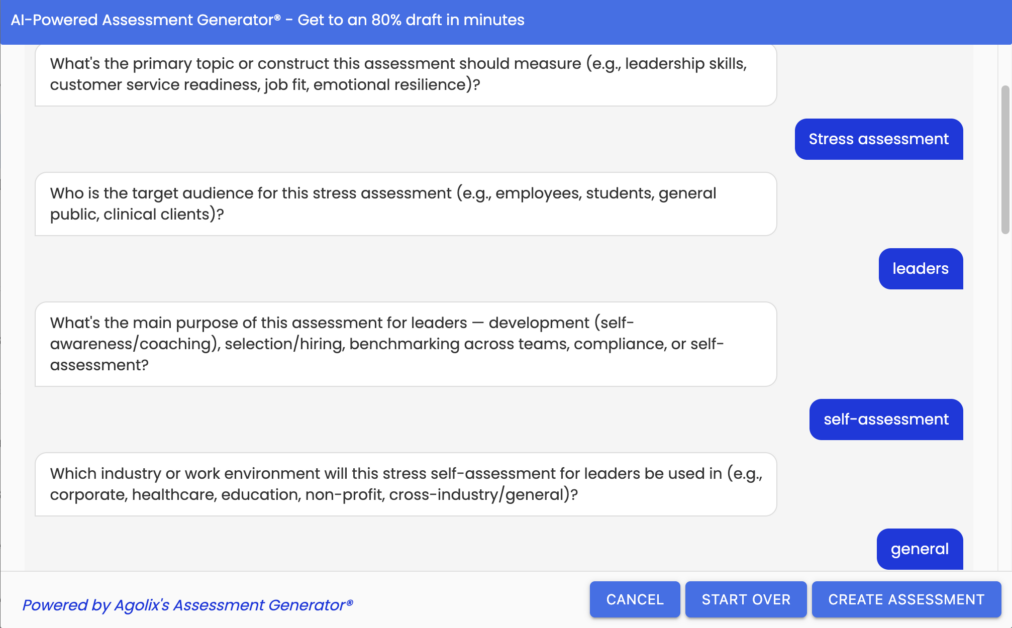 Agolix's AI-Powered Assessment Generator chat-based input