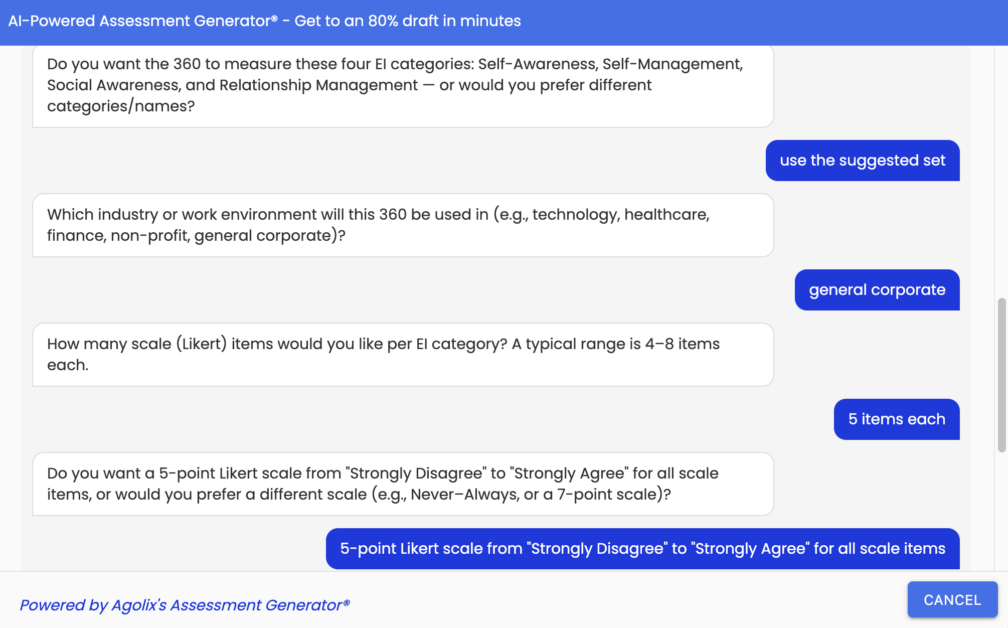 AI Chat interface for 360 assessments