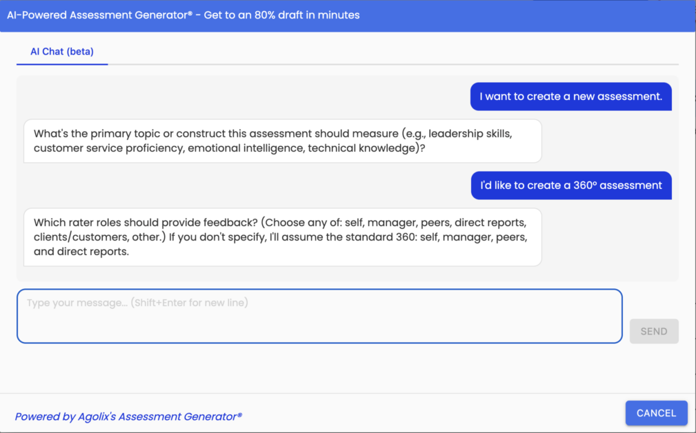 Create 360 assessment with AI
