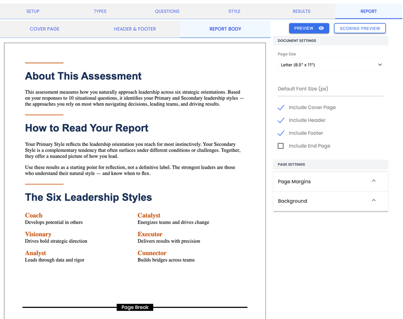 Screenshot of an Agolix workflow when building an assessment report.